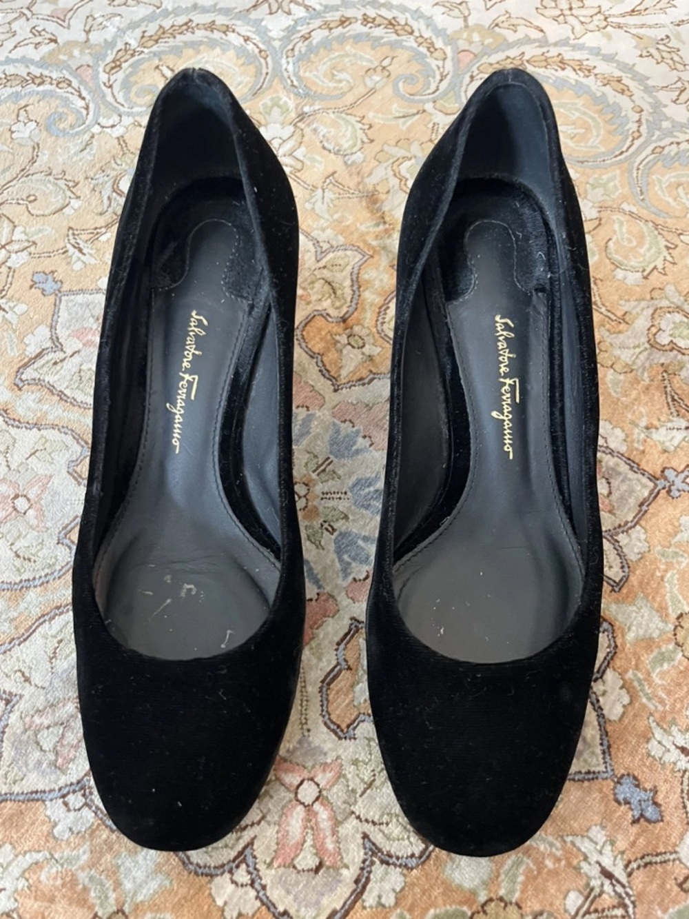 Salvatore Ferragamo Black Velvet Pumps